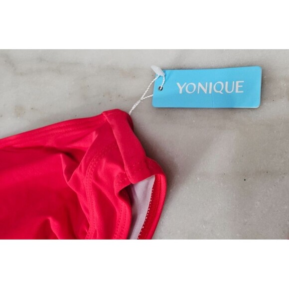 NWT Yonique Red Two Piece Swimsuit Halter Women's Bikini with Skirt Size S - Picture 5 of 6